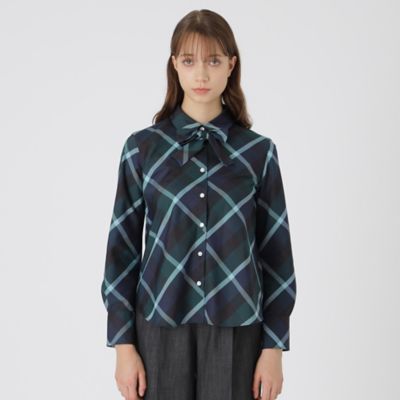 状態良＊ブルーレーベルクレストブリッジ　チェック　フリル　ブラウス　レッド　M クレストブリッジチェックコットンリネンフリルブラウス