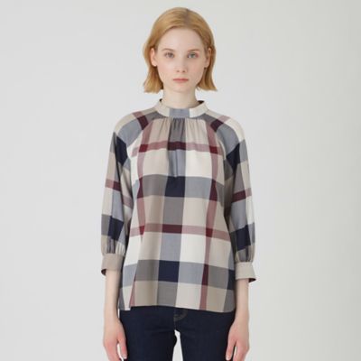 クレストブリッジチェックエアリーブロードブラウス ベージュ 38 クレストブリッジチェックエアリーブロードブラウス