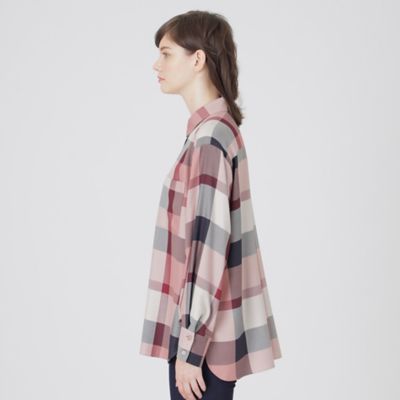 クレストブリッジチェックエアリーツイルチュニックシャツ ブルー