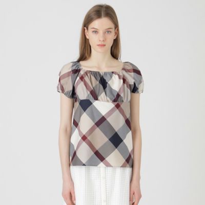 クレストブリッジチェックライトクロッシングツイルスクエアネックブラウス（５５Ｍ１０５１０＿＿）