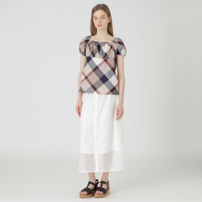 クレストブリッジチェックライトクロッシングツイルスクエアネックブラウス（５５Ｍ１０５１０＿＿）