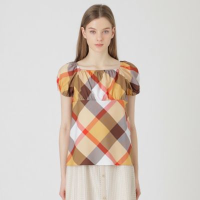 クレストブリッジチェックライトクロッシングツイルスクエアネックブラウス（５５Ｍ１０５１０＿＿）