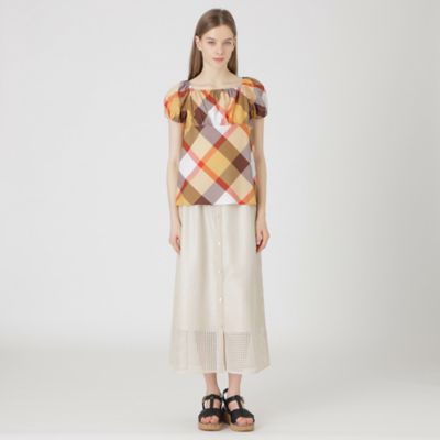 クレストブリッジチェックライトクロッシングツイルスクエアネックブラウス（５５Ｍ１０５１０＿＿）