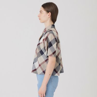 クレストブリッジチェックカラミクロスシャツ クレストブリッジチェックカラミクロスシャツ（ブラウス）｜BLUE