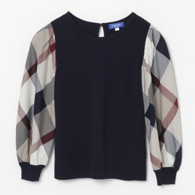 美品✨クレストブリッジ アセテートストレッチチェック　スリーブプルオーバーニット クレストブリッジ アセテートストレッチチェック スリーブプルオーバー