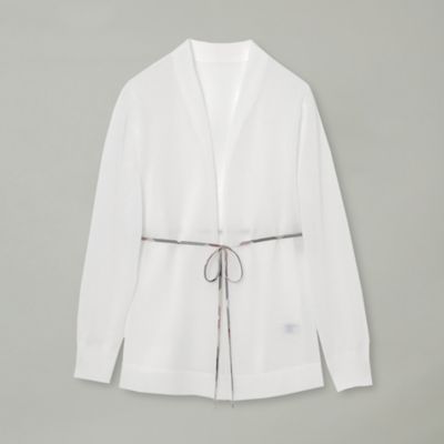 ブルーレーベルクレストブリッジ BLUE LABEL CRESTBRIDGE 25SS シアーニットボタンレスカーディガン 長袖 38 ホワイト レディース 美人百花コラボ】ショートカーディガン（ニットウェア）｜BLUE
