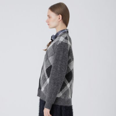 ヘアリークレストブリッジチェックジャカードカーディガン