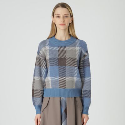 新品タグ付　ブルーレーベルクレストブリッジ後ろチェックセーター38 BLUE LABEL CRESTBRIDGE｜ブルーレーベルクレストブリッジのニット