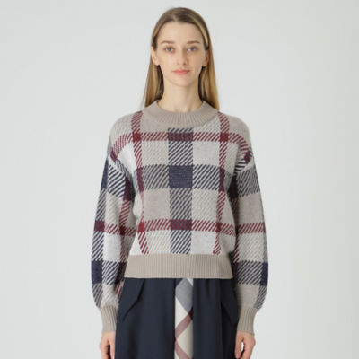 新品タグ付　ブルーレーベルクレストブリッジ後ろチェックセーター38 ヘアリークレストブリッジチェックジャカードニット