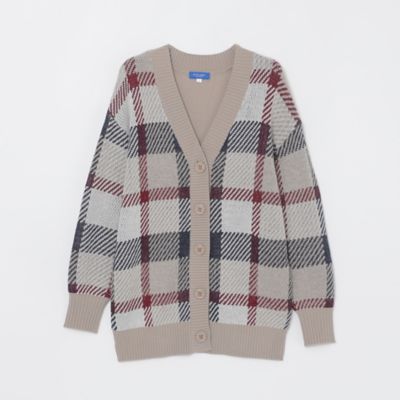 ヘアリークレストブリッジチェックジャカードニットカーディガン