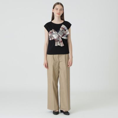 コンパクトピマスムースチェックリボンTシャツ
