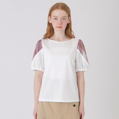 ブルーレーベル プレーティング天竺フリルスリーブTシャツ プレーティング天竺フリルスリーブTシャツ（Tシャツ/カットソー