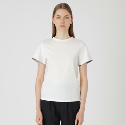 BLUE LABEL CRESTBRIDGE (Women)/ブルーレーベル・クレストブリッジ ピマコットンプレーティング天竺袖口チェックTシャツ(55P24615__)