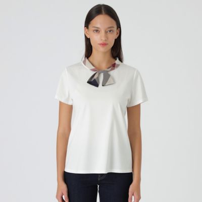 ＜BLUE LABEL CRESTBRIDGE (Women)＞ピマコットンプレーティング天竺ボウタイＴシャツ（５５Ｐ２６３１７＿＿）
