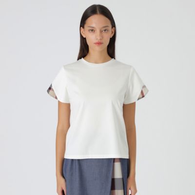 ＜BLUE LABEL CRESTBRIDGE (Women)＞ピマコットンプレーティング天竺フリルスリーブＴシャツ（５５Ｐ２８３１７＿＿）
