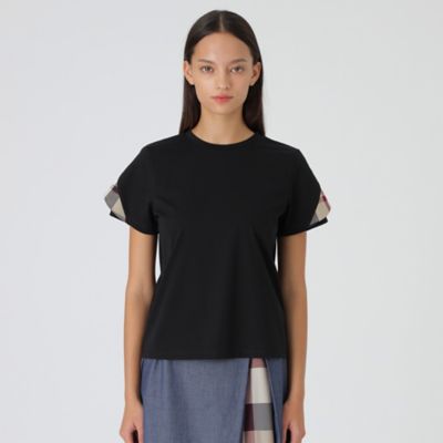 ピマコットンプレーティング天竺フリルスリーブTシャツ
