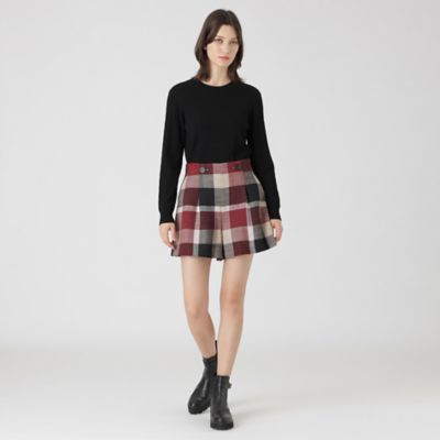 バーバリーブルーレーベル　キュロットパンツ　チェック　プリーツ　ホース刺繍　36 BURBERRY BLUE LABEL 良品 バーバリーブルーレーベル ノバ