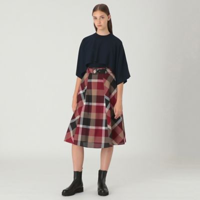 クレストブリッジチェックウールポリエステルフレアスカート
