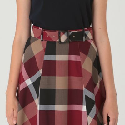ブルーレーベルクレストブリッジ レッドチェック フレアスカート ウール【38】 クレストブリッジチェックウールポリエステルフレアスカート