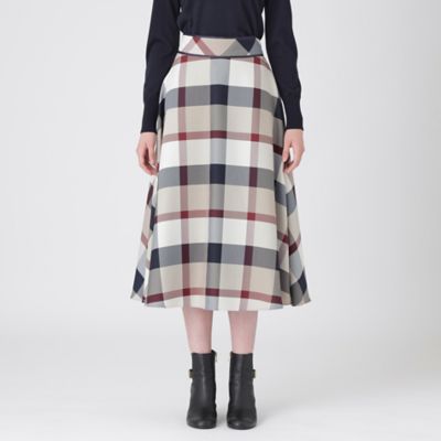 クレストブリッジチェッククロッシングツイルフレアスカート  