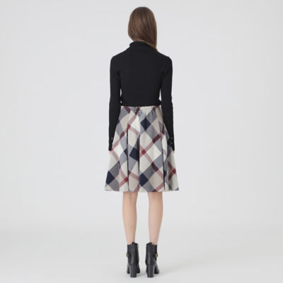 クレストブリッジチェックプラスティーへリンボンタックフレア