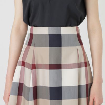 クレストブリッジチェックライトクロッシングツイルフレアスカート  