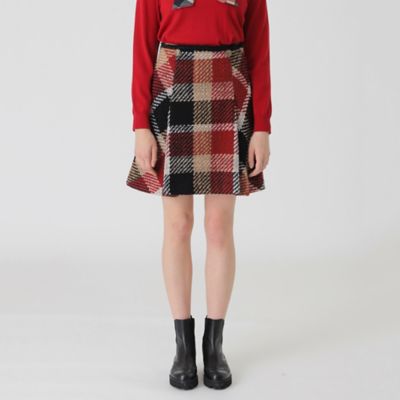 ＜BLUE LABEL CRESTBRIDGE (Women)＞【１０ｔｈ　ＡＮＮＩＶＥＲＳＡＲＹ】クレストブリッジチェックロービングツィードフレアスカート（５５Ｓ１２６７５＿＿）