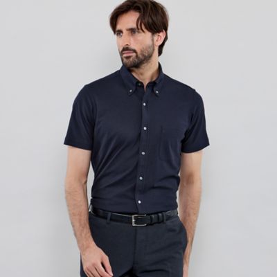 新品 マッキントッシュロンドン 半袖シャツ デニム ネイビー 伸縮性 XL 春夏 FLEX JERSEY】ハニカムメッシュジャージー半袖シャツ