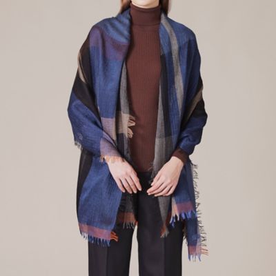 ＜MACKINTOSH LONDON (Women)＞ＢＥＧＧチェックカシミヤシルクストール（Ｇ５７０９８１３＿＿）