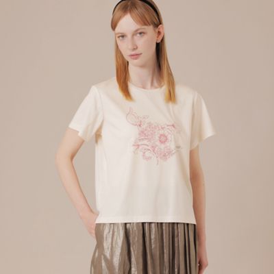 【婦人画報掲載】【ＢＩＢＵＲＹ　ＦＬＯＷＥＲ】ハイゲージスムースバイブリーフラワープリントＴシャツ（Ｇ５Ｐ０９３５７＿＿）