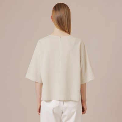 【エクラ掲載】ストレッチサッカーストライプ半袖ブラウス（Ｇ５Ｐ１７３６３＿＿）