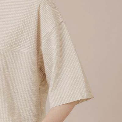 【エクラ掲載】ストレッチサッカーストライプ半袖ブラウス（Ｇ５Ｐ１７３６３＿＿）