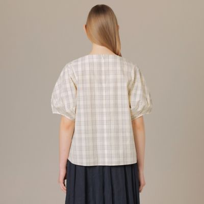 【Ｌ】ラインチェックコットンブラウス（Ｇ７Ｍ１３１５０＿＿）