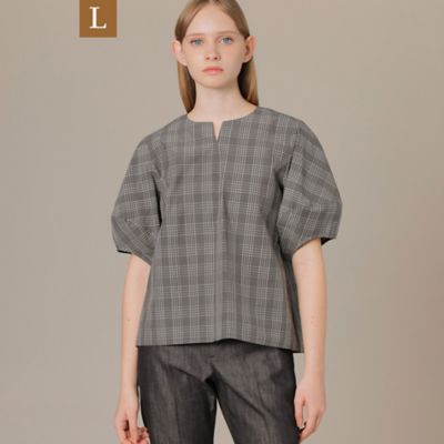 【Ｌ】ラインチェックコットンブラウス（Ｇ７Ｍ１３１５０＿＿）
