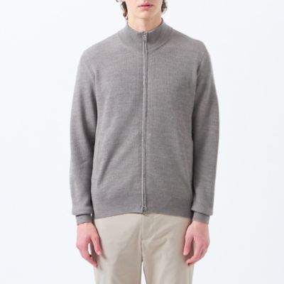 片畦 スタンドジップアップカーディガンニット