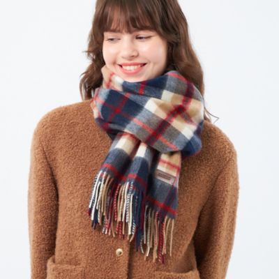 ウォッシャブル　カシミヤ100%ハウスチェック　大判ストール　マフラー　ブルー LEE11月号掲載／蛯原友里さん着用】ウォッシャブルカシミヤ