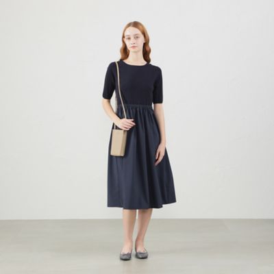 【マッキントッシュフィロソフィー】ニット ツイード 切り替え ワンピース 紺×白 MACKINTOSH PHILOSOPHY - 【マッキントッシュフィロソフィー