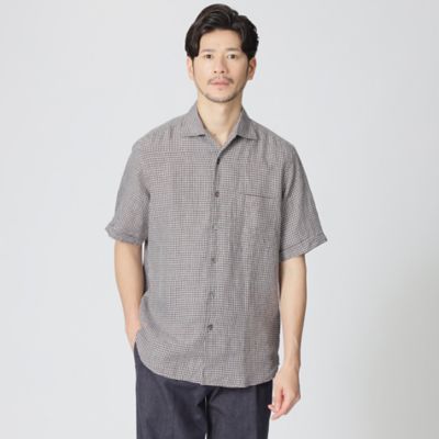 ＜Paul Stuart (Men)＞フレンチリネンギンガムイタリアンカラーショートスリーブシャツ（Ｊ１Ｍ４１１７３＿＿）