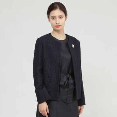 ❤️美品 東京スタイル モノトーン 金ラメチェックツイードジャケット 13 2L 入卒／セレモニー／通勤】ラメツイード ノーカラージャケット