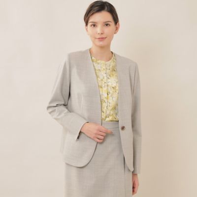 ＜Paul Stuart (Women)＞【ＴＨＥ　ＮＩＫＫＥＩ　ＭＡＧＡＺＩＮＥ　Ａｉ　掲載】トリディメンションウール　ノーカラージャケット（セットアップ）【ウォッシャブル】（Ｋ１