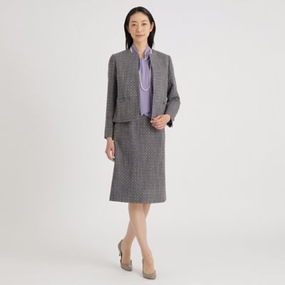 ハロッズ●極美品●ラメツイード ノーカラーニットジャケット シフォン 日本製 M Harrods - ハロッズ○極美品○ラメツイード ノーカラーニット