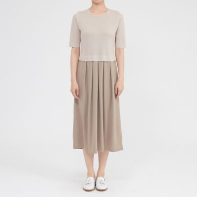 ウォッシャブル】アセテートストレッチコンビ ワンピース