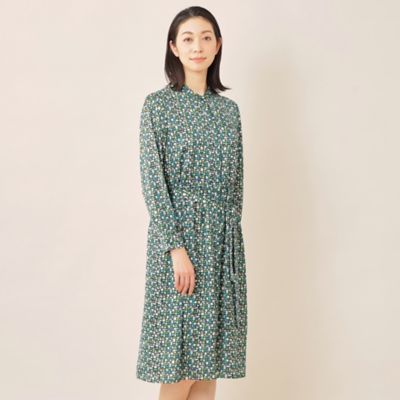 カラーブロックプリント ワンピース【ウォッシャブル