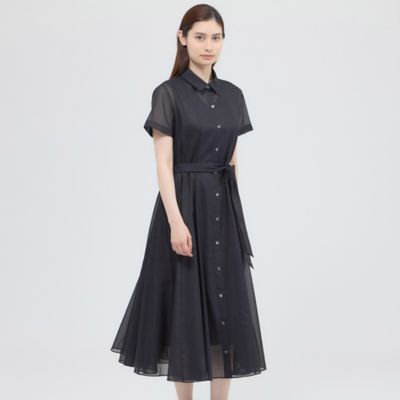 現行販売品✨ Paul Stuart ワンピース ベルト付　 サックシルエット ウォッシャブル】パウダリージョーゼット ワンピース(ワンピース