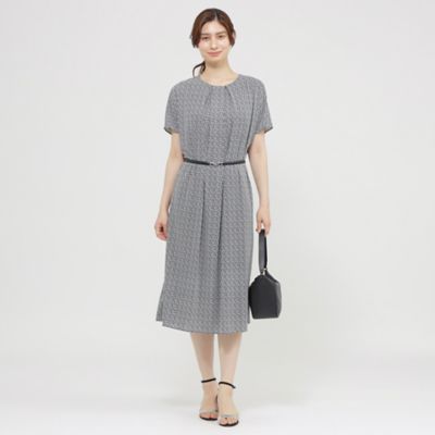 ウォッシャブル】アングルブラッシュプリント ワンピース