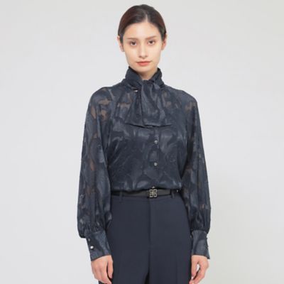 Paul Stuart★美品★ドット&ラインフラワー　ブラウス【ウォッシャブル】 Precious掲載】ダブルドットプリント/ドット&ラインフラワー