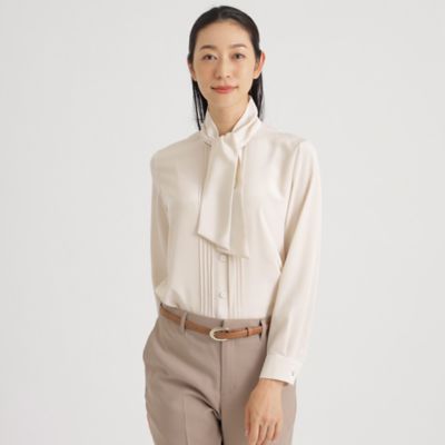 ＜Paul Stuart (Women)＞【Ｐｒｅｃｉｏｕｓ掲載】ストレッチデシン　ボウタイ付きブラウス【ウォッシャブル】（Ｋ１Ｌ２５２１８＿＿）