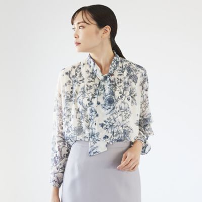 ＜Paul Stuart (Women)＞ドローイングフラワー　ブラウス【ウォッシャブル】（Ｋ１Ｌ３９１２９＿＿）