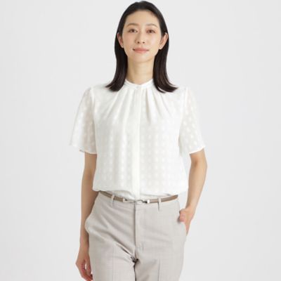 ＜Paul Stuart (Women)＞ウィンドーカットジャカード　ブラウス【ウォッシャブル】（Ｋ１Ｌ５５１５６＿＿）