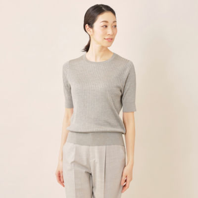＜Paul Stuart (Women)＞「ＤＲＥＳＳ　ＫＮＩＴ」１００％シルクハイゲージニットプルオーバー／半袖クルーネック【ウォッシャブル】　２３ＳＳ（Ｋ１Ｎ３０１５０＿＿）
